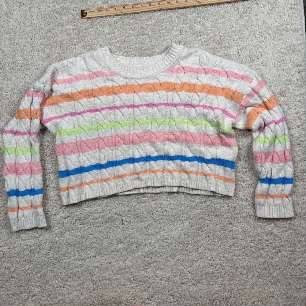 Jessica Simpson Striped‎ Cable Knit Cropped Sweater Cream Multi Color Size M